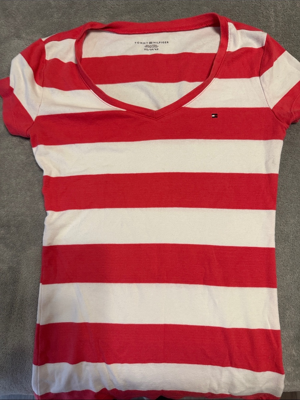 Tommy Hilfiger Women’s Red & White Striped V-Neck Tee